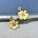 Vintage enamel cherry blossom earrings in yellow and white with gold beaded centers