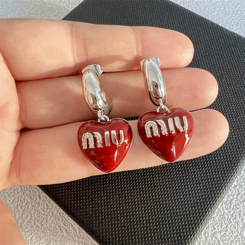 Miu Miu Heart Enamel Pendant Metal Earrings