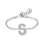 Sterling silver charm bracelet with pavé letter S initial and round toggle clasp