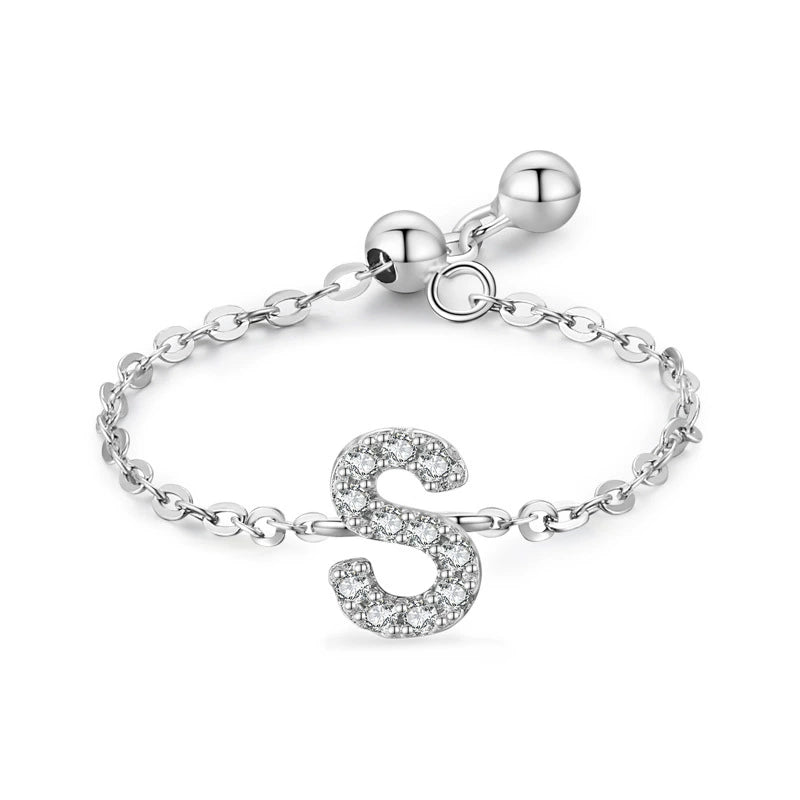 Sterling silver charm bracelet with pavé letter S initial and round toggle clasp