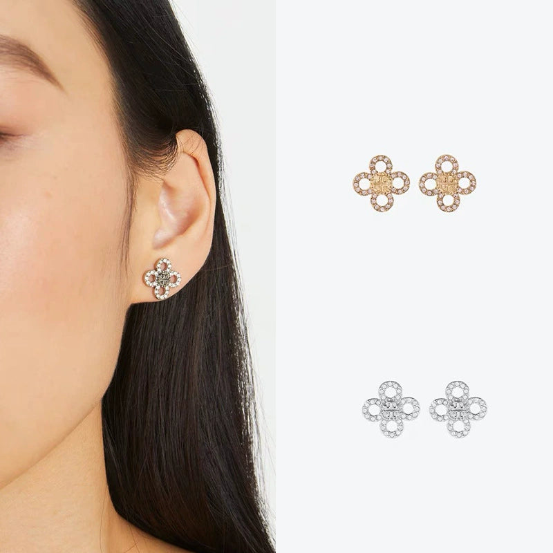 Tory Burch Clover Flower Logo Stud Earrings Women's