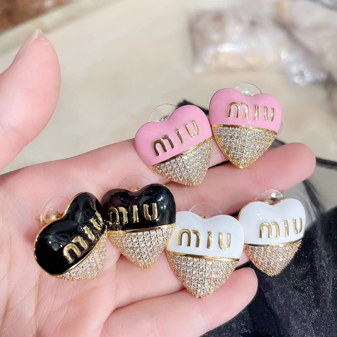 Miu Miu Colorful Heart-Shaped Delicate Enamel Earrings