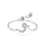 Sterling silver adjustable chain bracelet with Arabic letter charm in clear stones, bowl curve