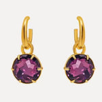 Gold-tone hoop earrings with round purple crystal drop pendants