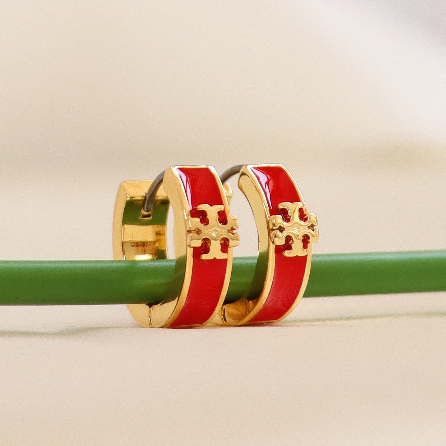 Tory Burch Enamel Logo Metal Earrings