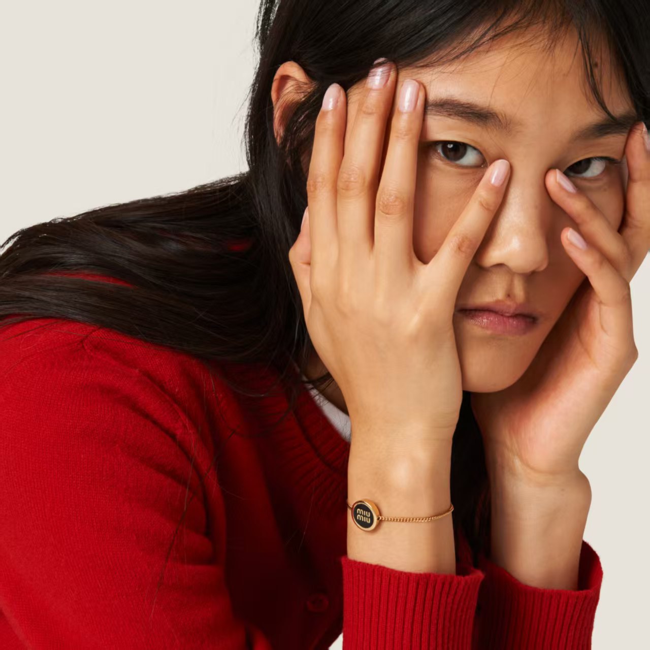 Miu Miu Classic Round Enamel Adjustable Metal Bracelet