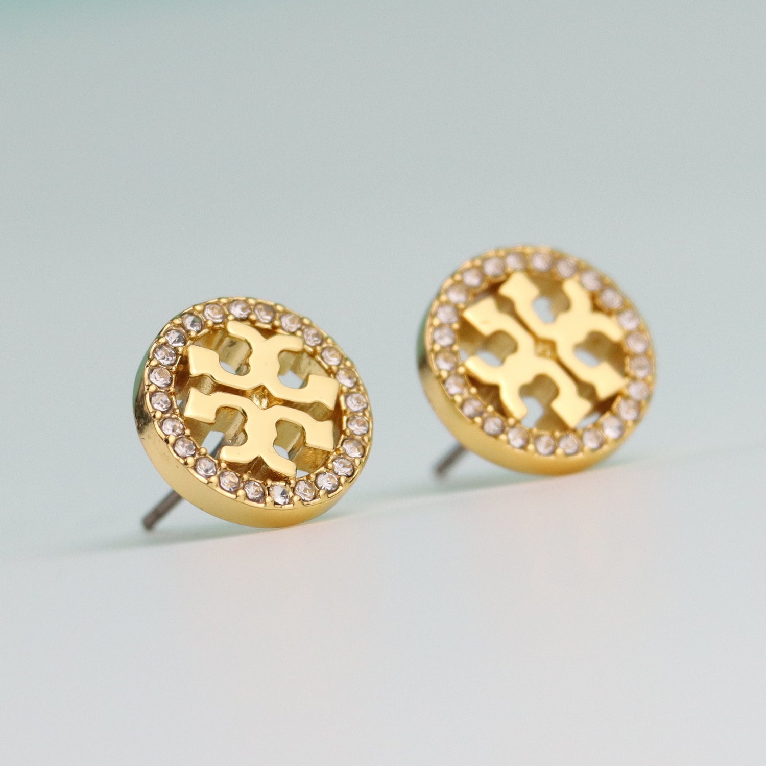 Tory Burch Diamond Round Logo Earrings