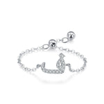 Sterling silver Arabic letter charm ring with pavé crystal, low curved form on chain
