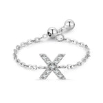 Sterling silver charm bracelet with pavé letter X initial and round toggle clasp