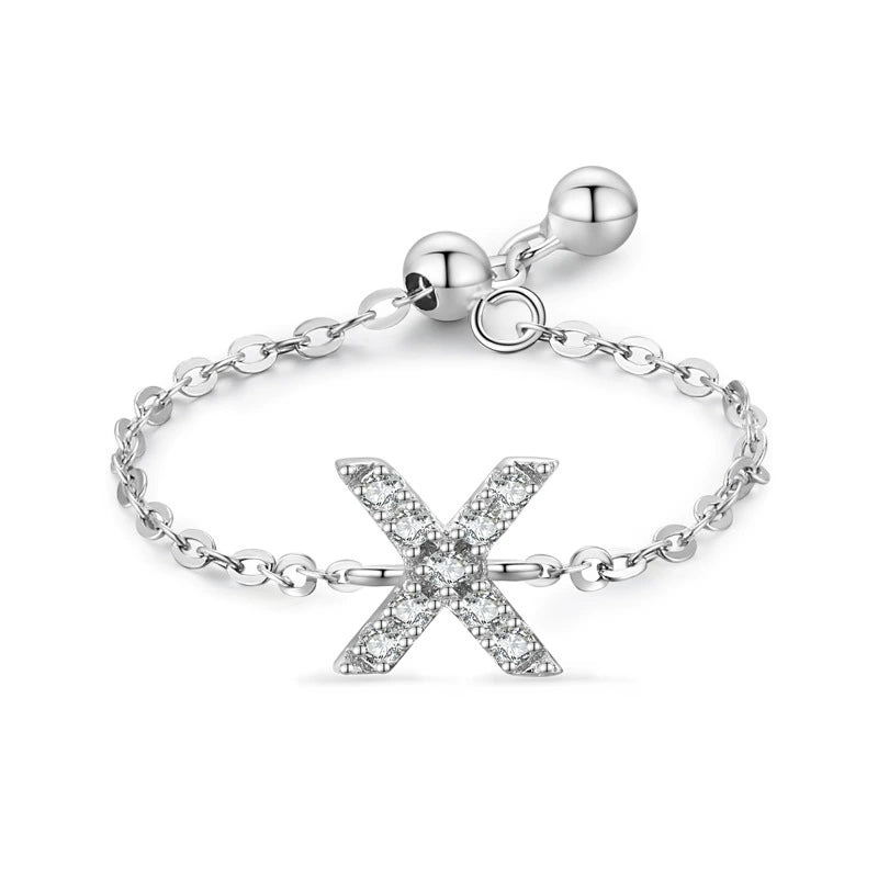 Sterling silver charm bracelet with pavé letter X initial and round toggle clasp