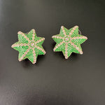 Oscar de la Renta green star stud earrings with clear rhinestone details