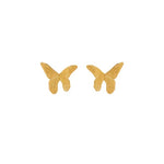 Pair of small gold butterfly stud earrings, symmetrical front view