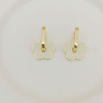 Tory Burch gold-tone floral logo U-shaped metal earrings with dangling bar detail