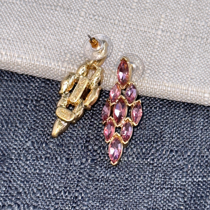 Rose pink marquise rhinestone earrings with gold-tone backs and stud posts