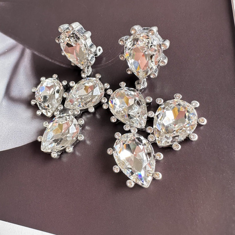 Cactus-cut sparkling glass diamond ear clips in clear with silver-tone settings