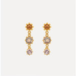 Round crystal drop earrings with clear stones and gold-tone linked dangling circles