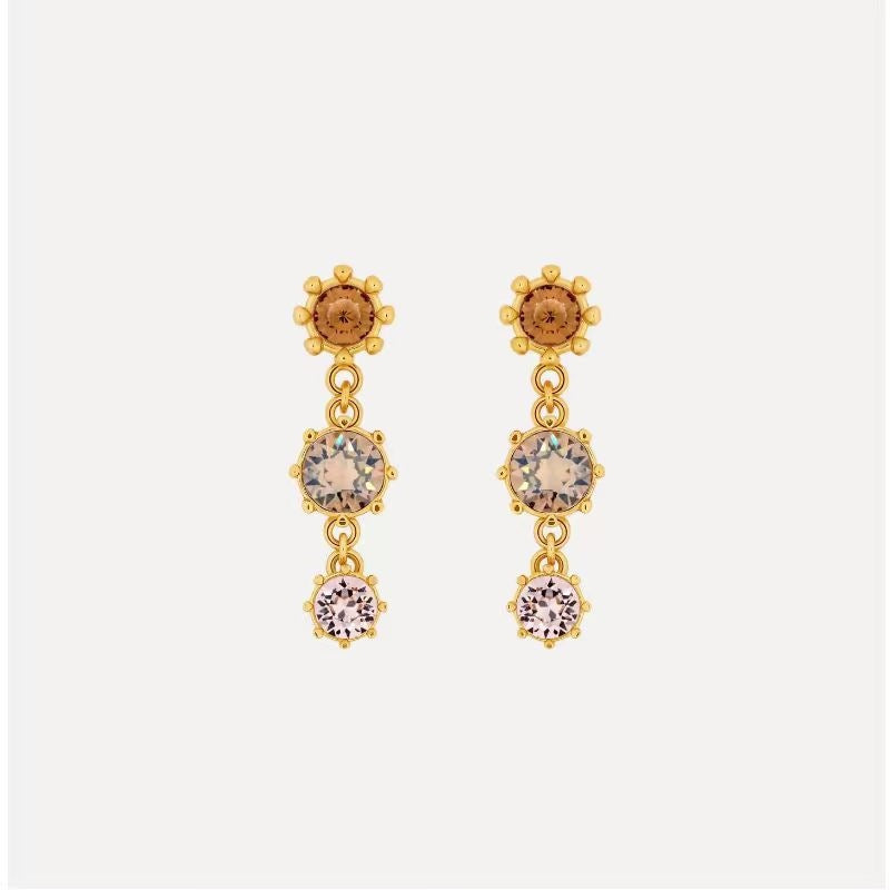 Round crystal drop earrings with clear stones and gold-tone linked dangling circles