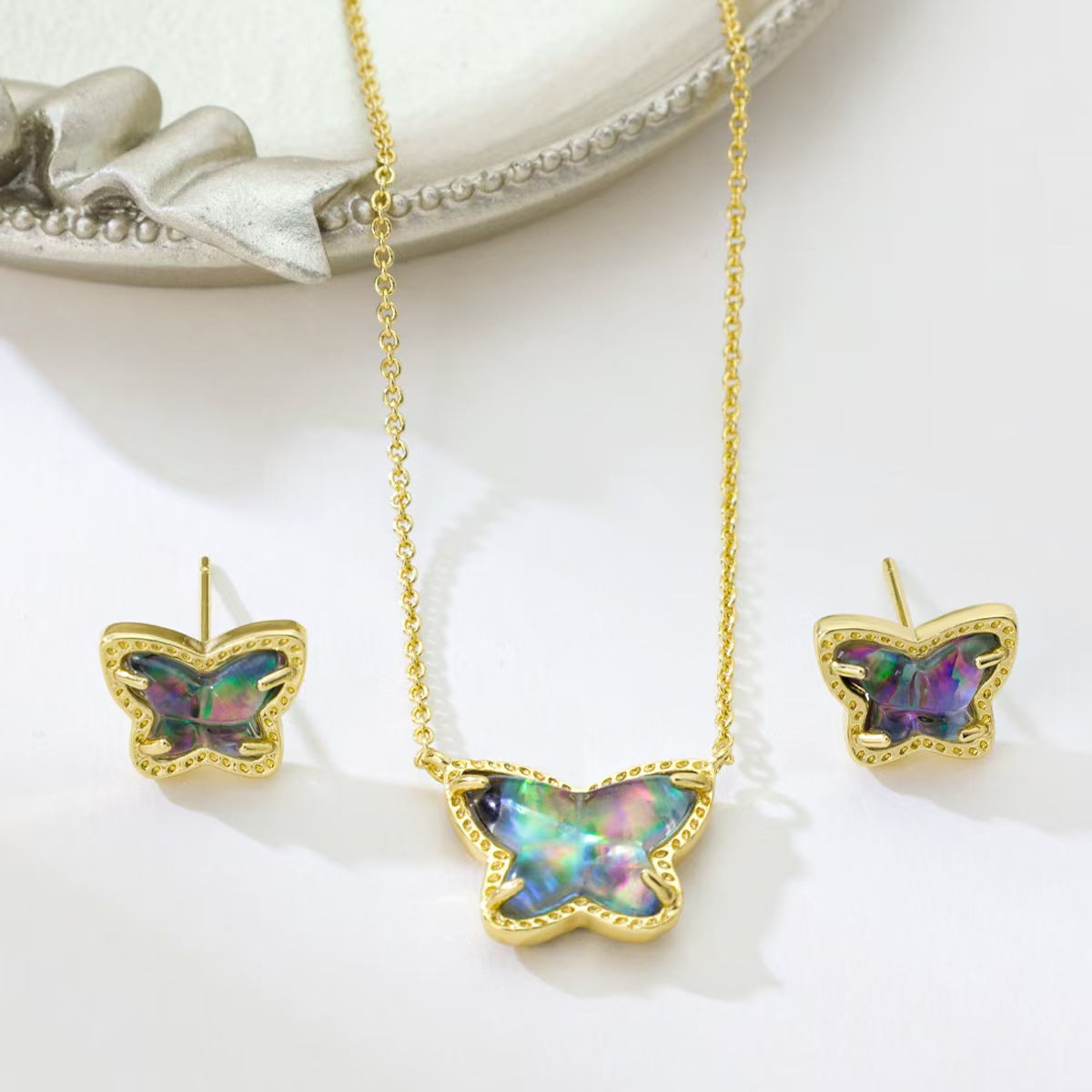 Kendra Scott AB Stained Glass Butterfly Necklace and Earrings