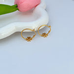 Gold hoop earrings with clover logo charm, two-piece set