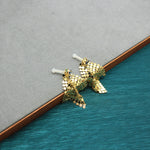Gold sequin dangling earrings pair with fan design and stud posts