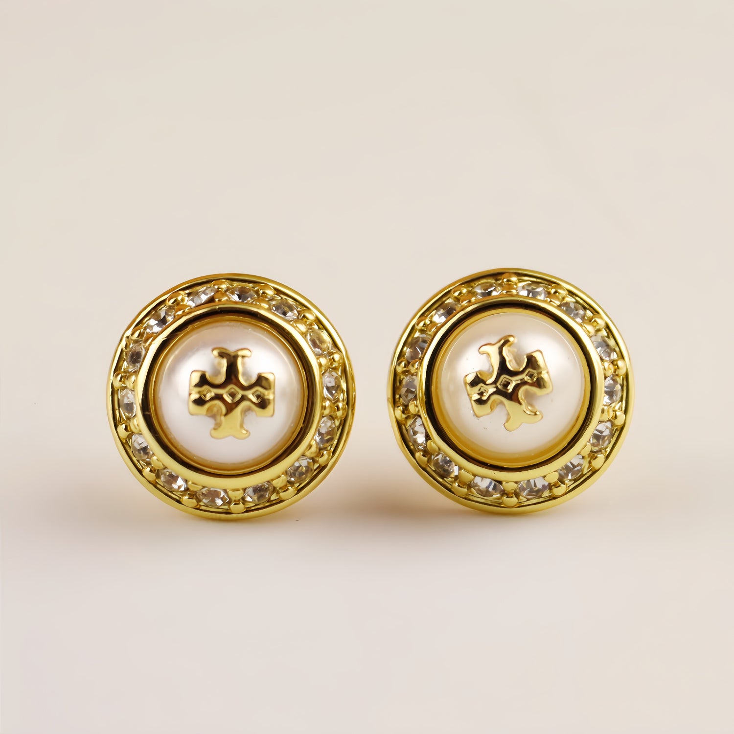 Tory Burch Pearl and Diamond Button Earrings