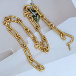 Gold-toned chunky chain bracelet/necklace with logo square charm and clasp