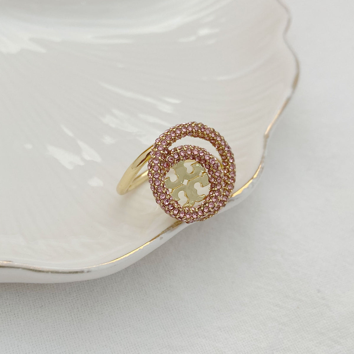 Tory Burch gold-plated pavé openwork star-trail ring with pink stones