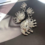 Cactus crystal dangle earrings in silver-tone with clear teardrop stones and crystal sprigs