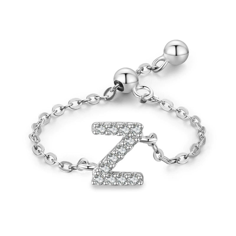 Sterling silver charm bracelet with pavé letter Z initial and round toggle clasp