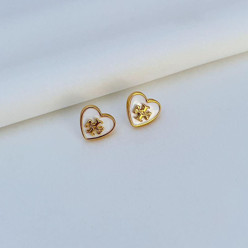 Tory Burch Heart Necklace Earring Set  Logo Enamel Stud Earrings
