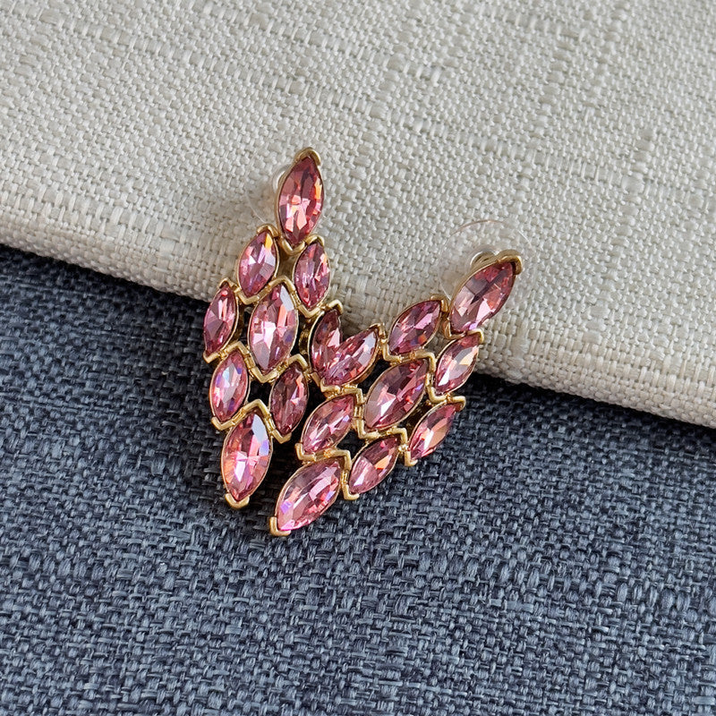Rose pink marquise rhinestone chandelier earrings with gold-tone cluster