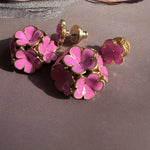 Enamel hydrangea earrings, pink and purple-toned flowers with gold-tone settings