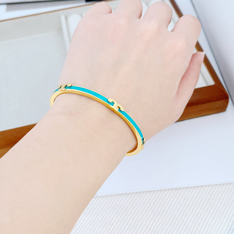 Tory Burch Enamel Open Metal Bracelet