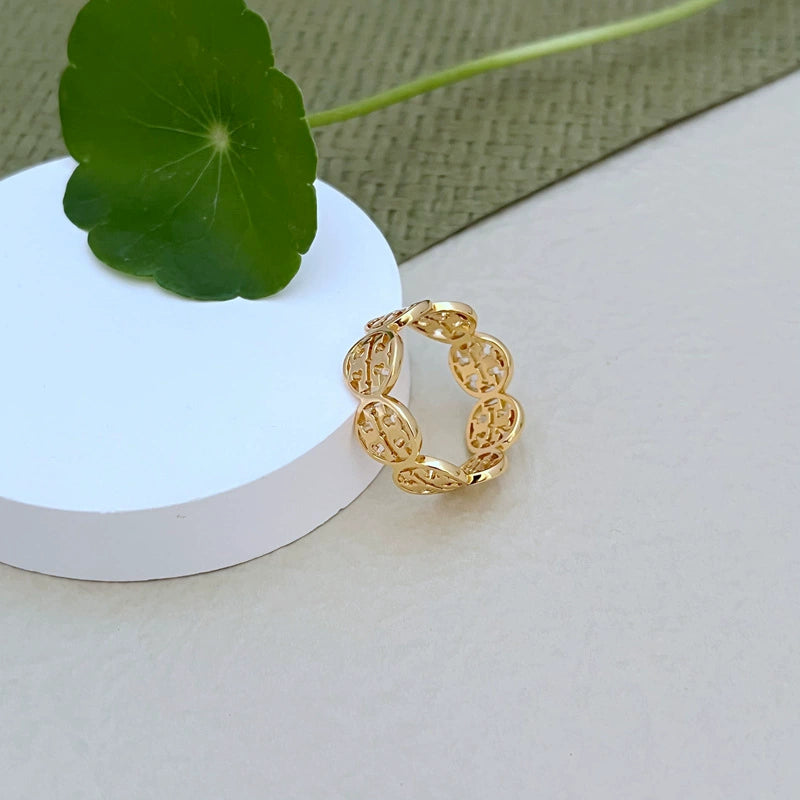 Tory Burch Patchwork Circular Logo Ring Gold Color