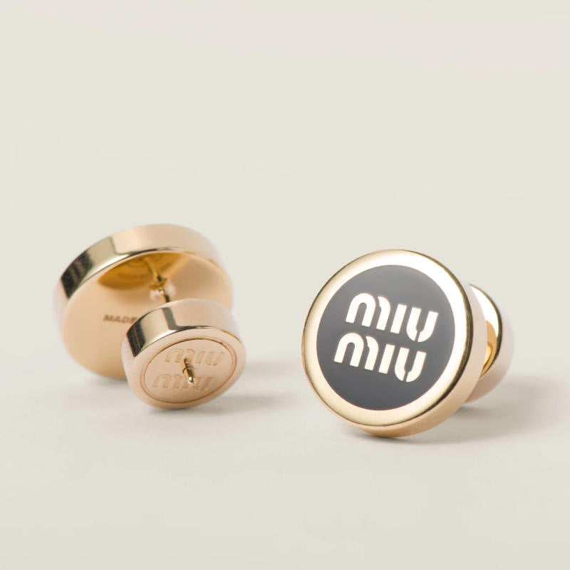 Miu Miu Classic Round Enamel Gold-Plated Stud Earrings
