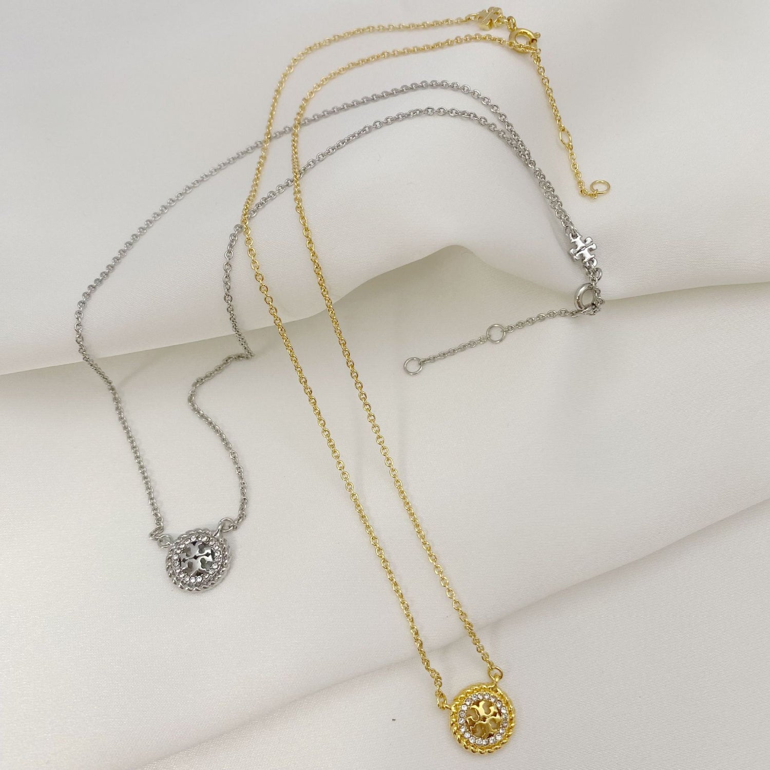 Tory Burch Rhinestone Openwork Circular Logo Necklace  Adjustable