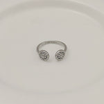 Tory Burch rhinestone round logo ring, white gold-tone with crystal logo faces