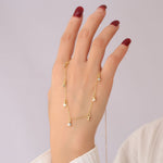 Gold-tone S925 teardrop zircon station necklace with long chain and small charms