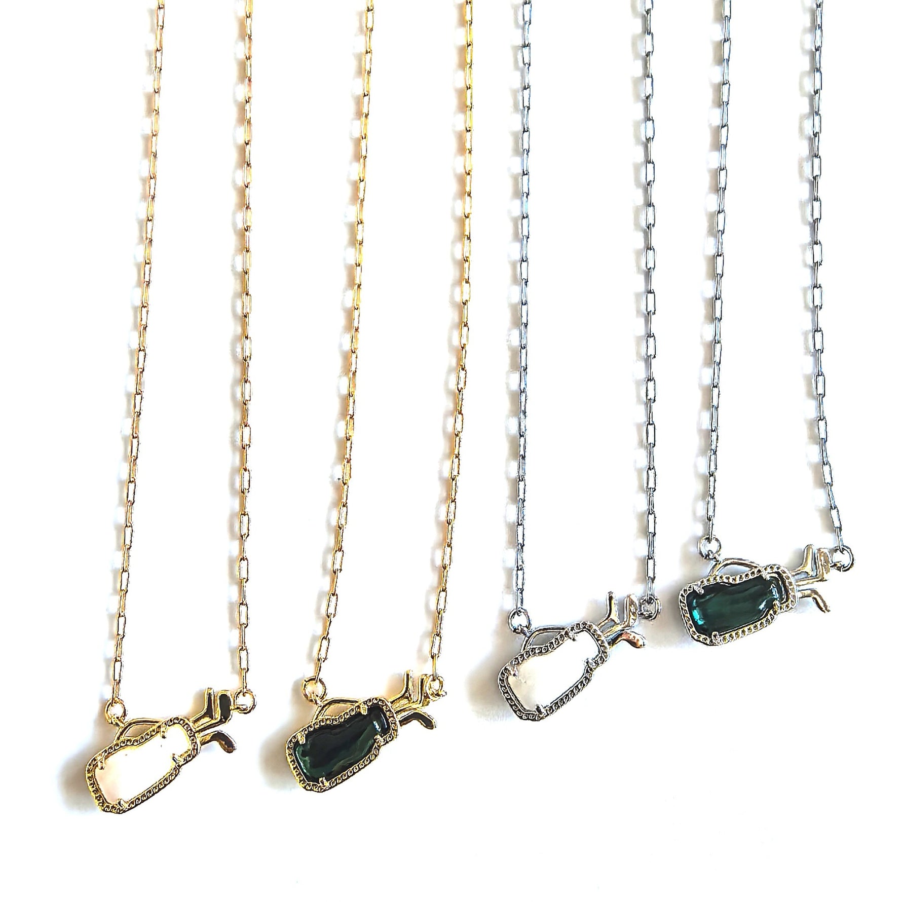 Layered charm necklace set with gold and silver-tone chains and golf-bag pendants