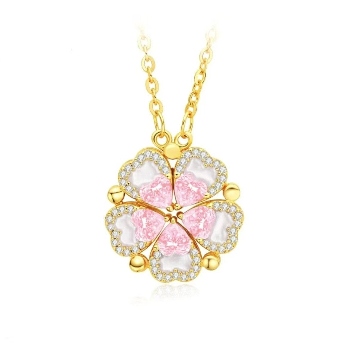 925 Sterling Silver Openable Lucky Four-Leaf Clover Diamond Necklace