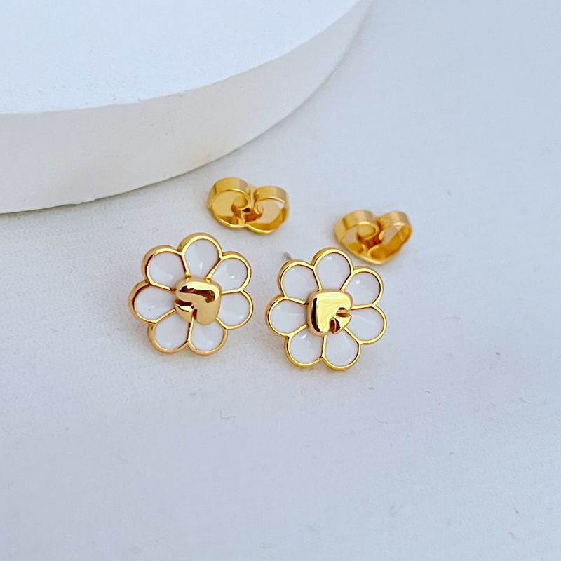 Kate Spade Gold-Plated Enamel Heart-Shaped Flower Earrings