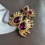 Cactus crystal dangle earrings with faceted magenta teardrop stones and ruby-like accents
