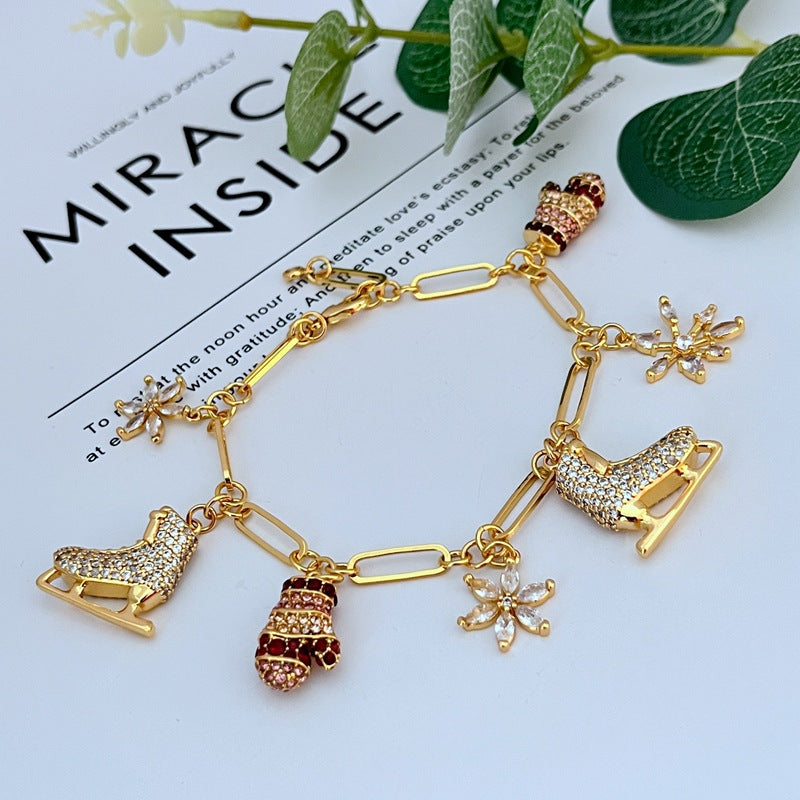 Kate Spade Snowflake Ice Skates Gloves Pendant Bracelet Frozen Romance