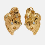 Conch earrings, gold tone, back view with clear stones and posts