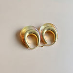 Ombré resin U-shaped hoop earrings, gold-tone with yellow and iridescent gradient finish