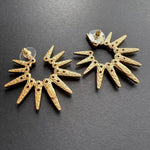 Gold White diamond starburst sunflower earrings with ornate starburst details
