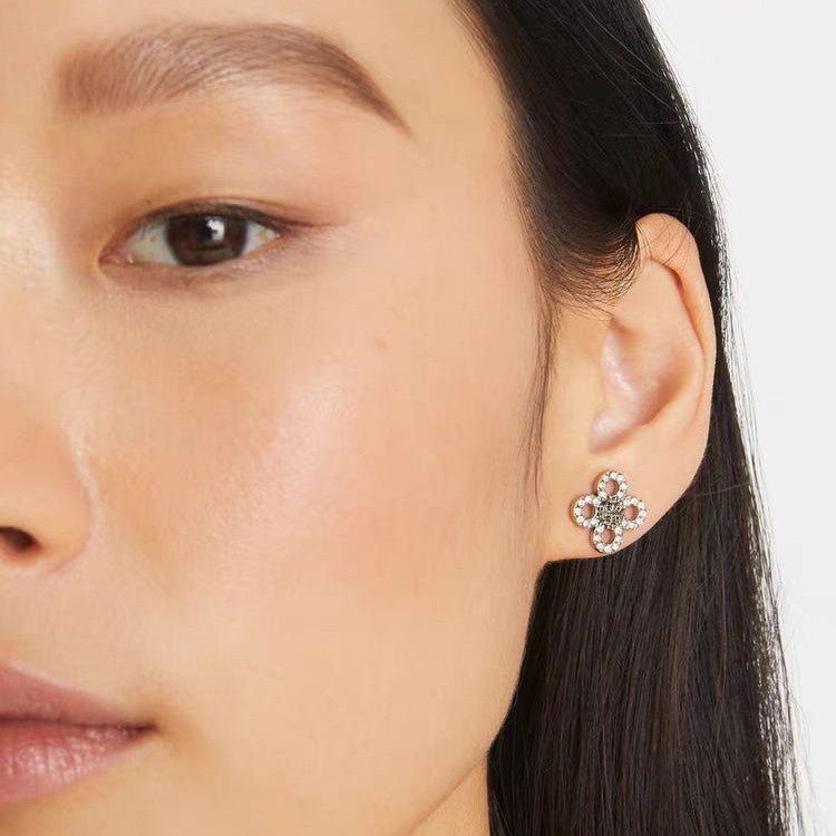 Tory Burch Diamond-Studded Four-Leaf Clover Earrings