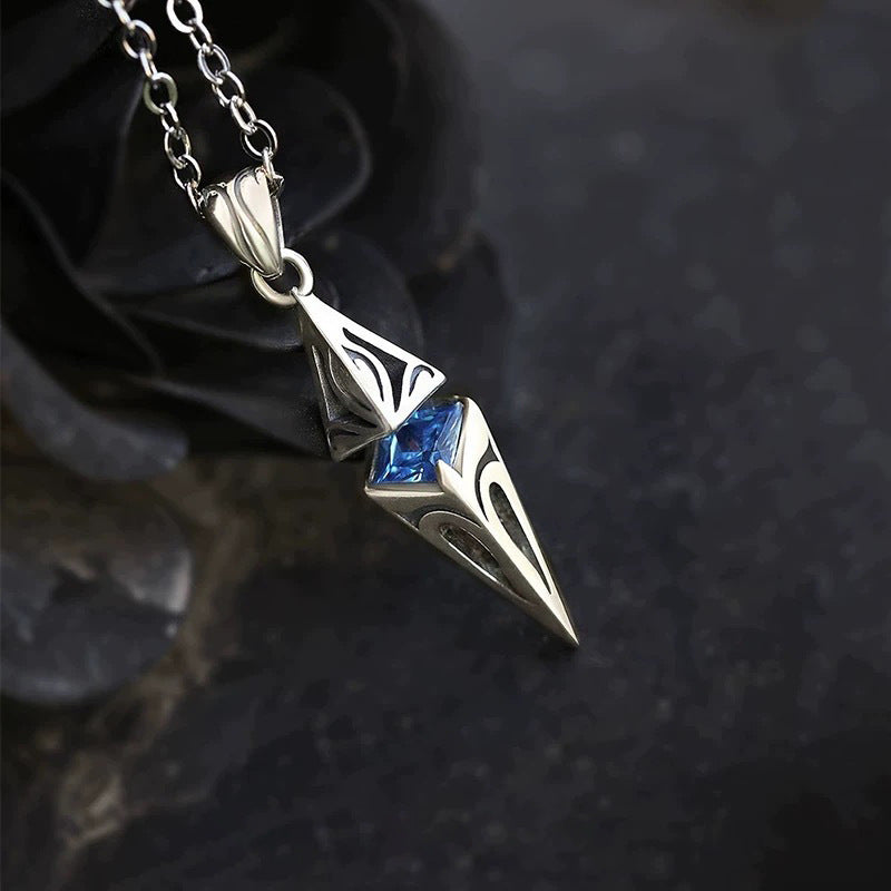 S925 Sterling Silver Sharp Rhombus Zircon Lucky Stone Necklace for Men
