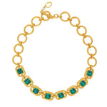 Hammered link necklace with emerald-green faceted crystal oval stations