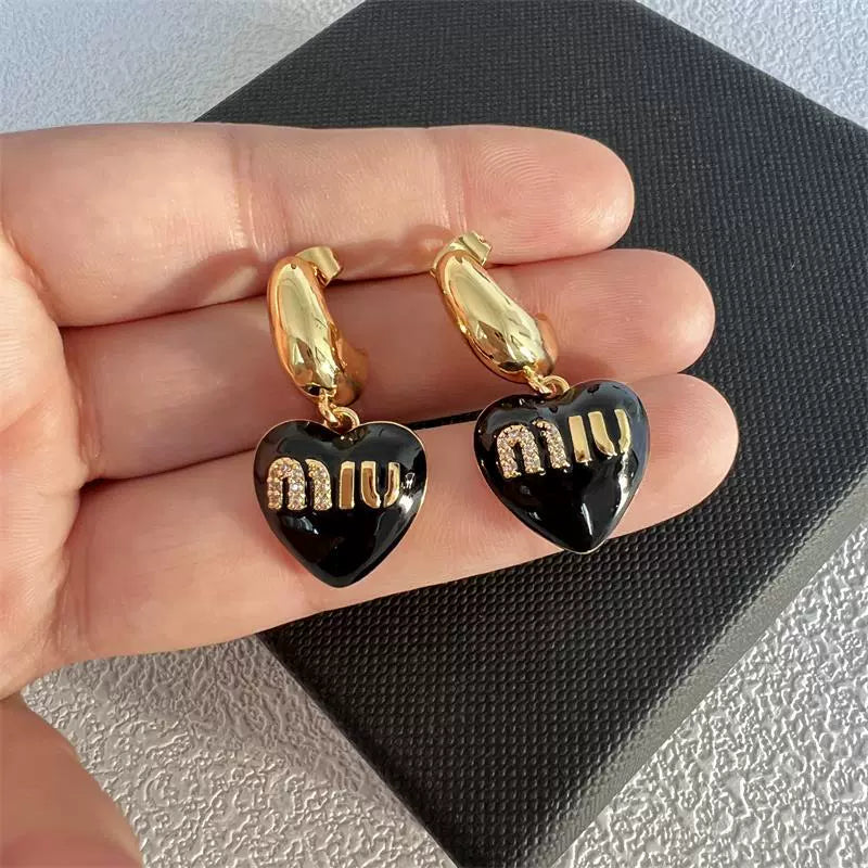 Miu Miu Heart Enamel Pendant Metal Earrings